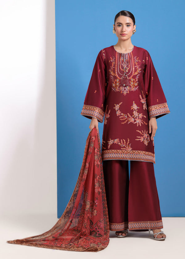 Maroon-Cotton Silk-3 Piece (WPS25FE3023)B-103/112