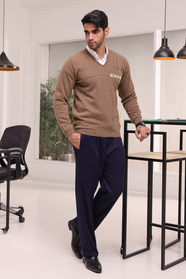 G-BEIGE-V-NECK FULL SLEEVES SWEATER (502-15)B-162