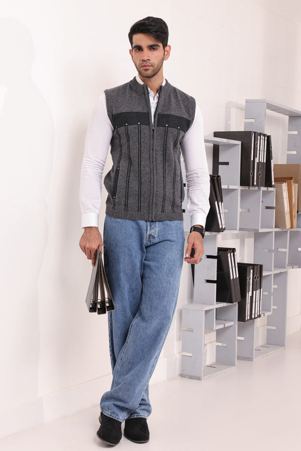 BLACK-TURTLE NECK ZIPPER SANDO SWEATER (985-15)B-162