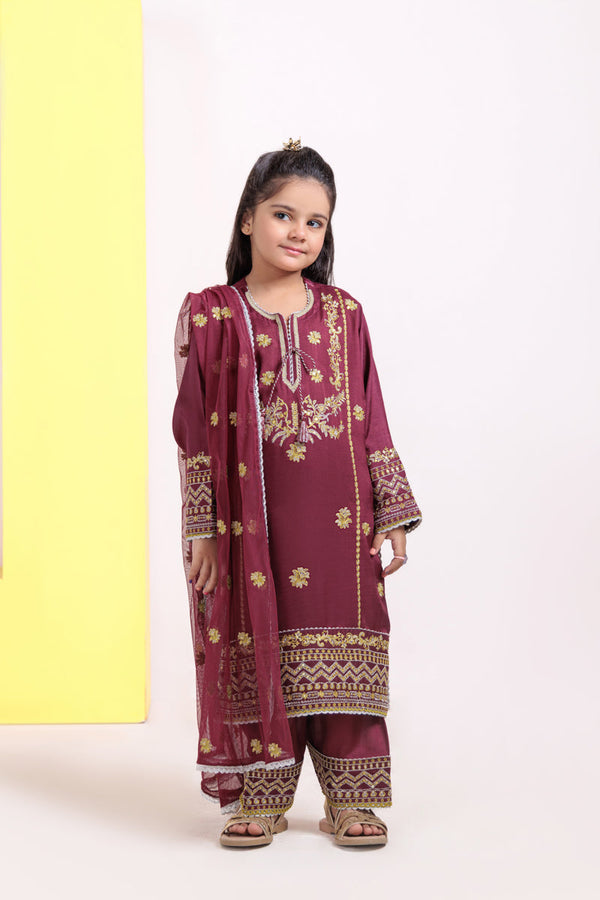 Burgundy-Raw Silk-3 Piece (G25FE3012)B-54