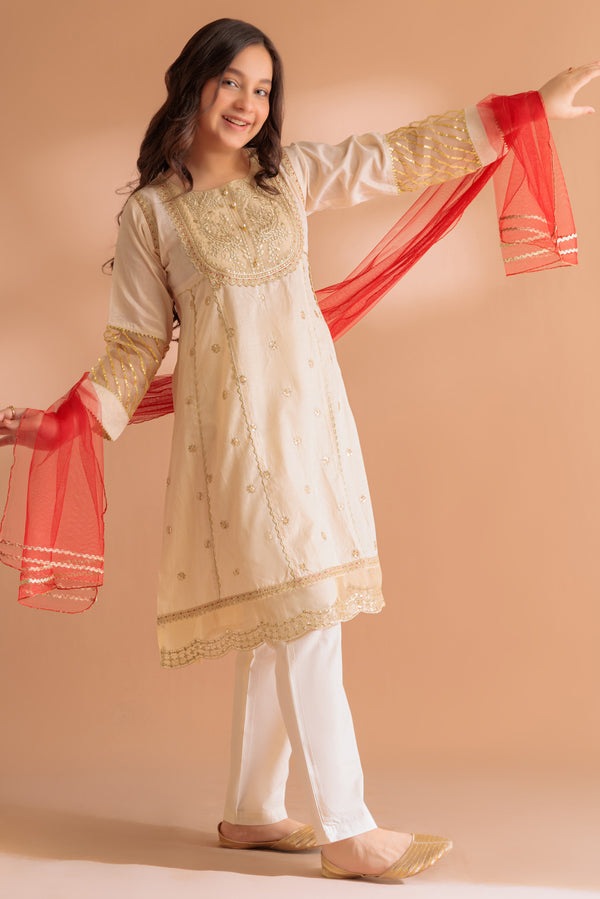 BEIGE-KIDS STITCHED SUITS-GSS233P143