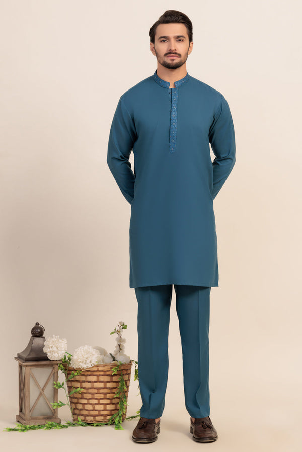 OX-BLUE-BLENDED-KURTA TROUSER - (KSS24-042)B-25