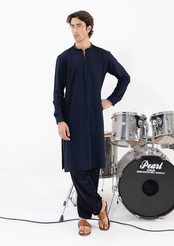 Navy-Blended-Kurta Shalwar - (M25KSS1018) B-16