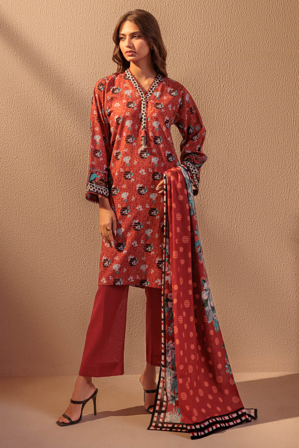 MAROON-DOUBLE COTTON-3 PIECE (WS6243P13)B-13